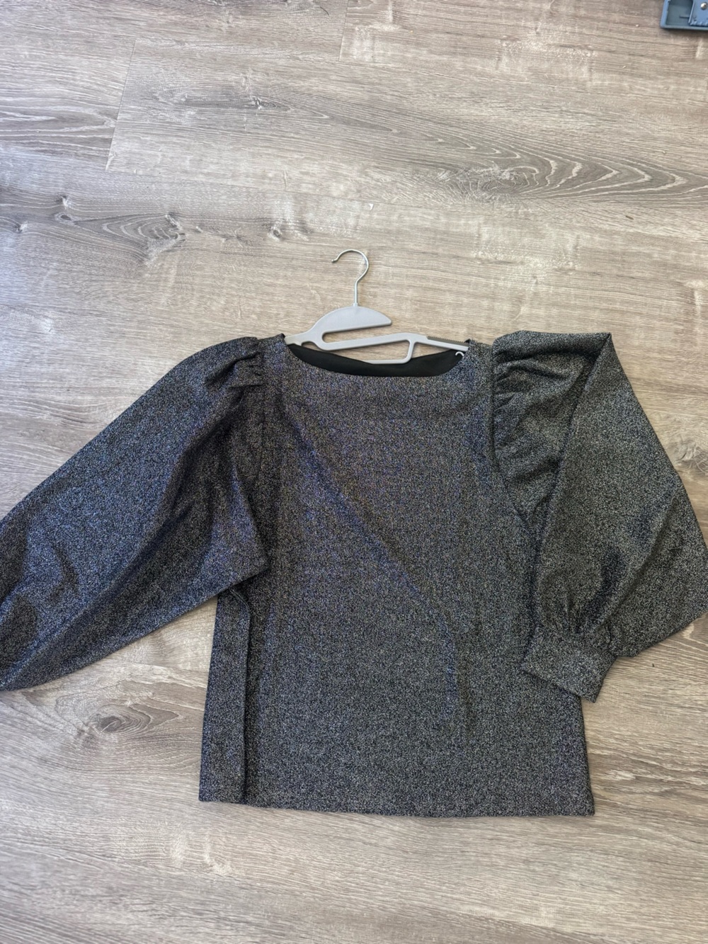 LOFT Metallic Black Puff Sleeve Blouse